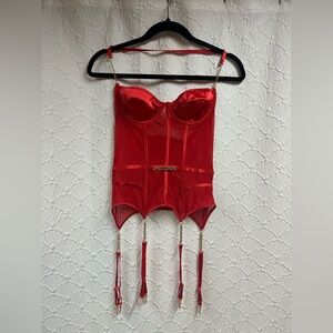 PLAYBOY Red Bustier with Gold Chains and garter straps